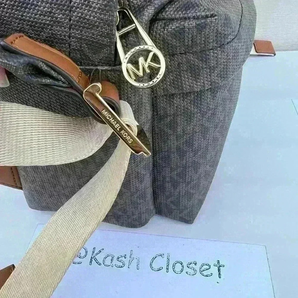 Michael Kors Backpack Medium Stripe Signature Logo Palm Green - Picture 7 of 11